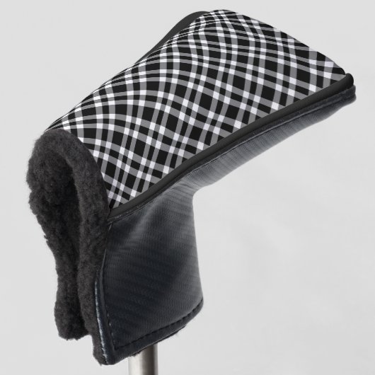 Zwart-wit ruitpatroon golfheadcover (3/4 voorkant)