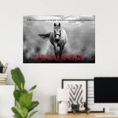 Zwart Wit Running Horse Freedom Inspirerend Poster (Thuiskantoor)