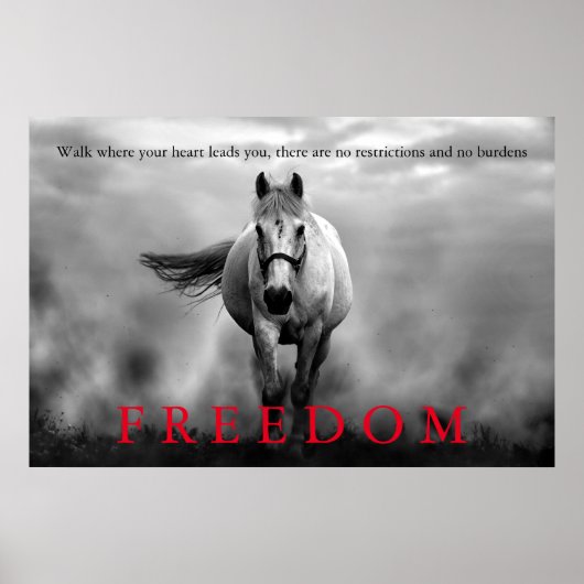 Zwart Wit Running Horse Freedom Inspirerend Poster (Voorkant)