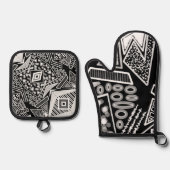 Zwart-wit Runway Mode geïnspireerd Ovenwant & Pannenlap Set (Voorkant)