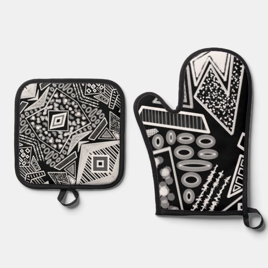 Zwart-wit Runway Mode geïnspireerd Ovenwant & Pannenlap Set (Voorkant)