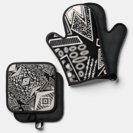 Zwart-wit Runway Mode geïnspireerd Ovenwant & Pannenlap Set