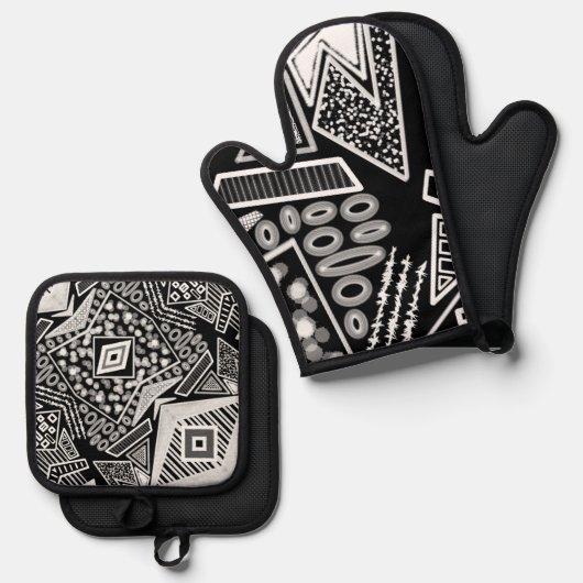 Zwart-wit Runway Mode geïnspireerd Ovenwant & Pannenlap Set (Voorkant / Achterkant)