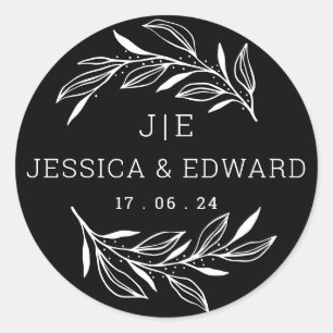 Zwart Wit Rustiek Chique Paar Initialen Elegant Ronde Sticker