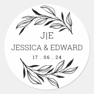 Zwart Wit Rustiek Chique Paar Initialen Elegant Ronde Sticker