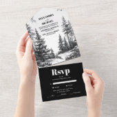 Zwart Wit Rustiek Mountain Forest Bruiloft All In One Uitnodiging (Afscheurbaar)