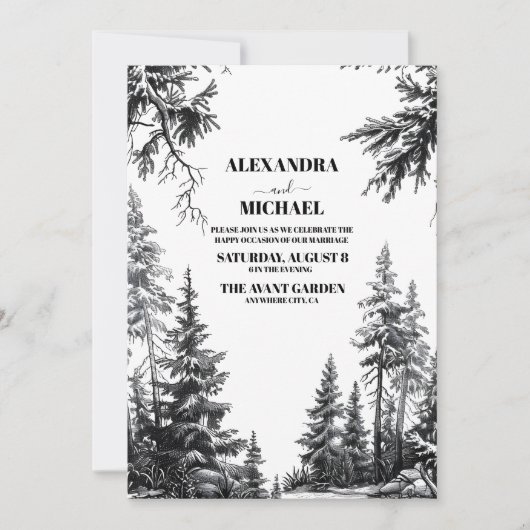 Zwart Wit Rustiek Mountain Forest Bruiloft Kaart (Voorkant)