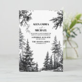Zwart Wit Rustiek Mountain Forest Bruiloft Kaart (Staand voorkant)