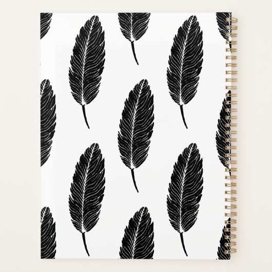 Zwart & Wit Rustiek Veer Linocut Patroon Planner (Achterkant)