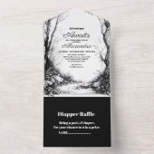 Zwart Wit Rustiek Woodland Adventure Baby shower All In One Uitnodiging (Binnen)