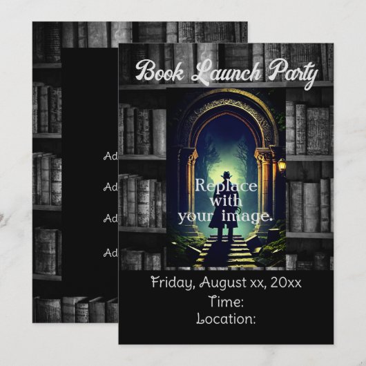 Zwart-wit rustieke boekenplanken achtergrond kaart (Voorkant / Achterkant)