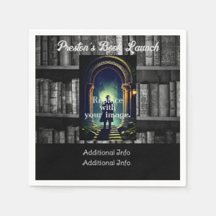 Zwart-wit rustieke boekenplanken achtergrond servet