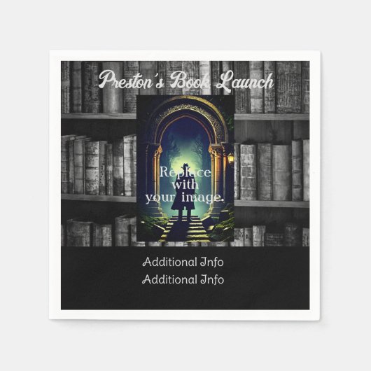 Zwart-wit rustieke boekenplanken achtergrond servet (Voorkant)