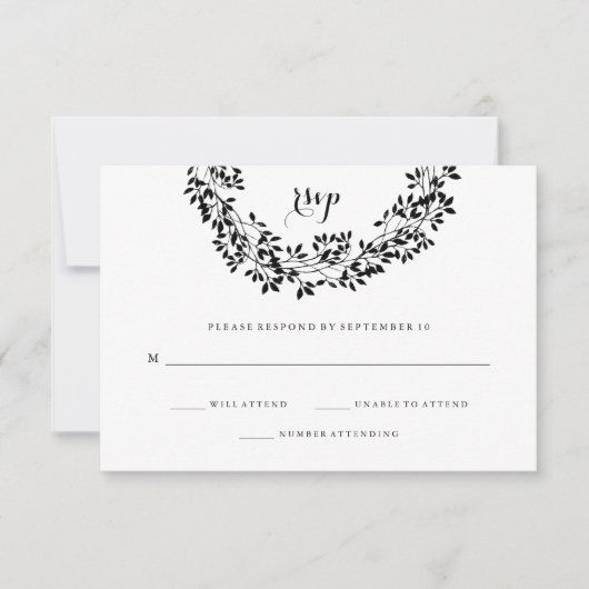 Zwart-wit rustieke botanische krans RSVP (Voorkant)