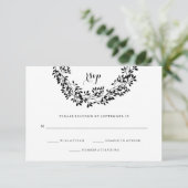 Zwart-wit rustieke botanische krans RSVP (Staand voorkant)