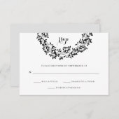 Zwart-wit rustieke botanische krans RSVP (Voorkant / Achterkant)