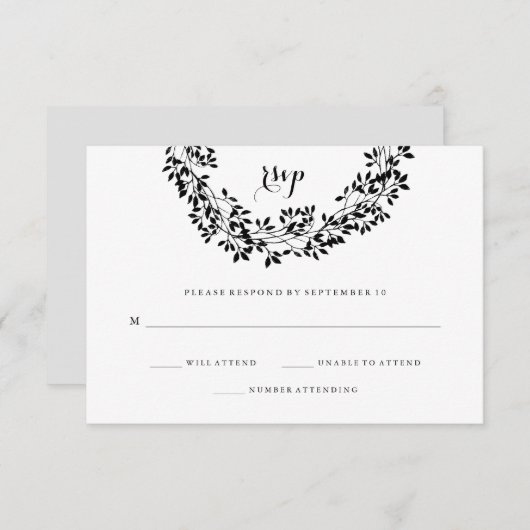 Zwart-wit rustieke botanische krans RSVP (Voorkant / Achterkant)