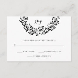 Zwart-wit rustieke botanische krans RSVP Kaartje