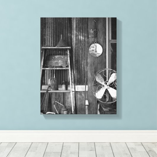 Zwart & Wit Rustieke Cabine Verroest Tin Muur 11x1 Canvas Afdruk (Insitu (Houten vloer))