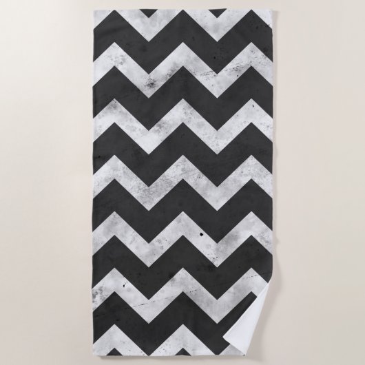 Zwart-wit Rustieke Chevron patroon Strandlaken (Voorkant)