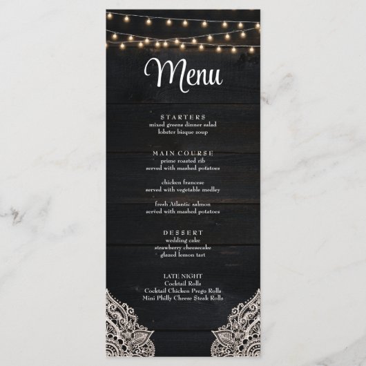 Zwart-wit rustieke Elegance Menu Kaart (Voorkant)