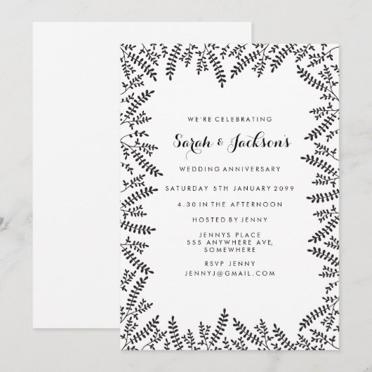 Zwart-wit rustieke Elegant Jubileum Party Kaart (Voorkant / Achterkant)