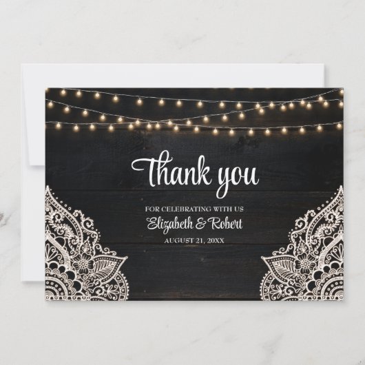 Zwart-wit rustieke elegantie bruiloft bedankkaart (Voorkant)