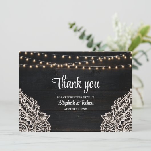 Zwart-wit rustieke elegantie bruiloft bedankkaart (Staand voorkant)