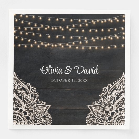 Zwart-wit rustieke elegantie bruiloft servetten (Voorkant)