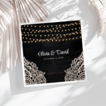 Zwart-wit rustieke elegantie bruiloft servetten