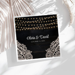 Zwart-wit rustieke elegantie bruiloft servetten