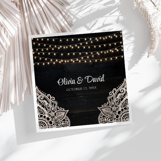 Zwart-wit rustieke elegantie bruiloft servetten