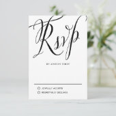 Zwart-wit rustieke kalligrafie bruiloft RSVP kaartje (Staand voorkant)