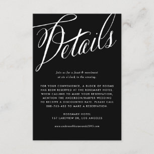 Zwart-wit rustieke kalligrafie Wedding Details Informatiekaartje