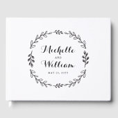 Zwart-wit rustieke lauwerkrans bruiloft gastenboek (Voorkant)