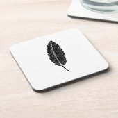Zwart & Wit rustieke veren Linocut Bier Onderzetter (Linkerzijde)