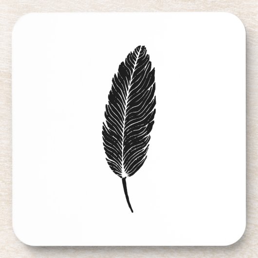 Zwart & Wit rustieke veren Linocut Bier Onderzetter (Voorkant)