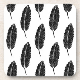Zwart & Wit rustieke veren Linocut Bier Onderzetter