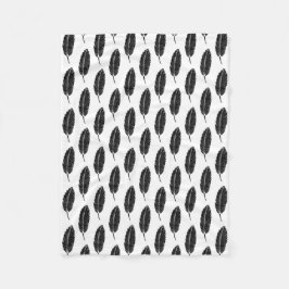 Zwart & Wit rustieke veren Linocut Fleece Deken
