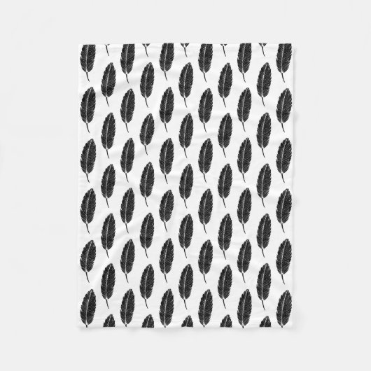 Zwart & Wit rustieke veren Linocut Fleece Deken (Voorkant)
