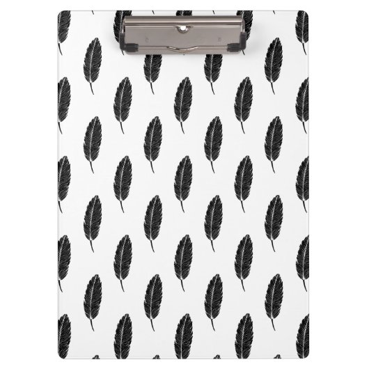 Zwart & Wit rustieke veren Linocut Klembord (Voorkant)