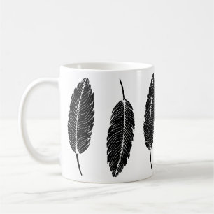 Zwart & Wit rustieke veren Linocut Koffiemok