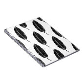 Zwart & Wit rustieke veren Linocut Notitieboek (Rechterzijde)
