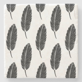 Zwart & Wit rustieke veren Linocut Stenen Onderzetter