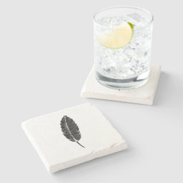 Zwart & Wit rustieke veren Linocut Stenen Onderzetter