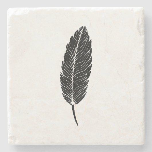 Zwart & Wit rustieke veren Linocut Stenen Onderzetter (Voorkant)