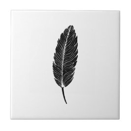 Zwart & Wit rustieke veren Linocut Tegeltje