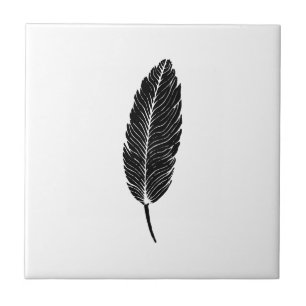 Zwart & Wit rustieke veren Linocut Tegeltje