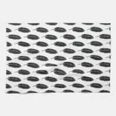 Zwart & Wit rustieke veren Linocut Theedoek (Horizontaal)