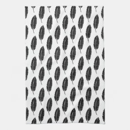 Zwart & Wit rustieke veren Linocut Theedoek